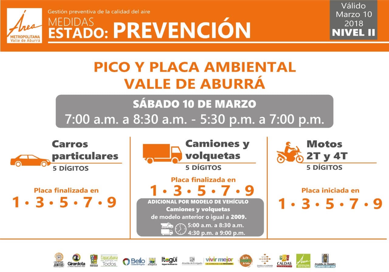 Así Será El Pico Y Placa Este Sábado 10 De Marzo En El Valle De Aburrá