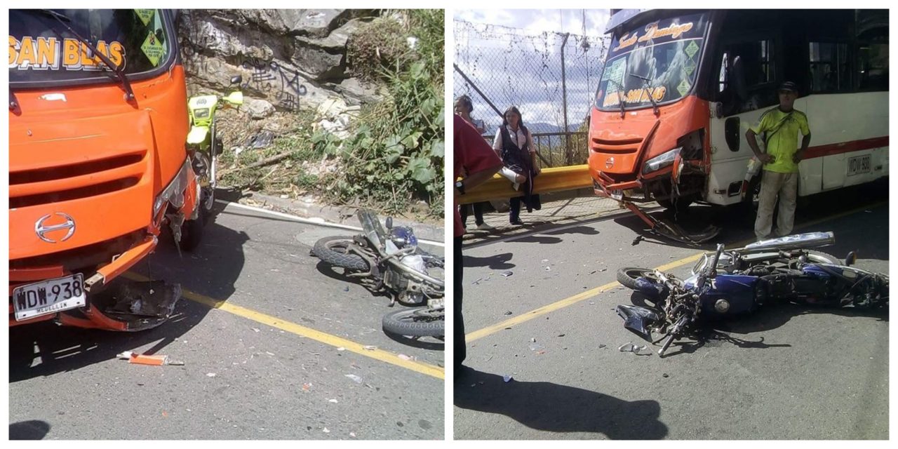 Accidente entre bus y moto en Santo Domingo dejó un herido de gravedad