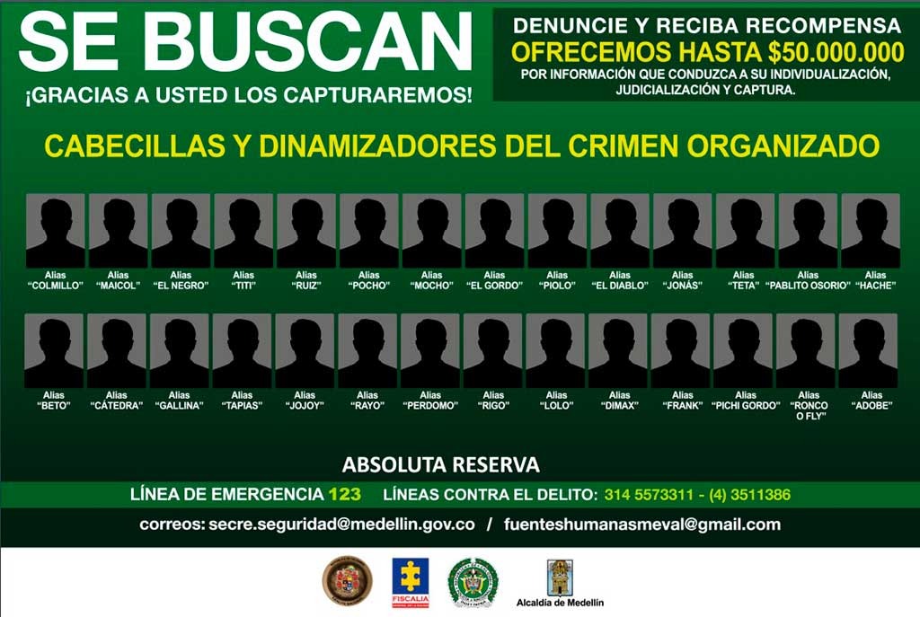 Autoridades en Medellín publican nuevo cartel de los más buscados