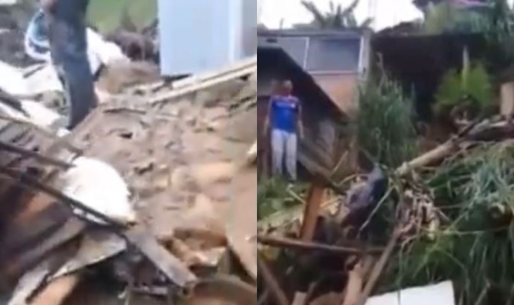 (Video) Fuerte deslizamiento en Manrique dejó varias personas afectadas