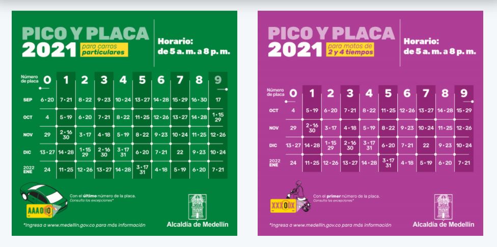 Pico y placa jueves 30 de diciembre de 2021 para Medellín