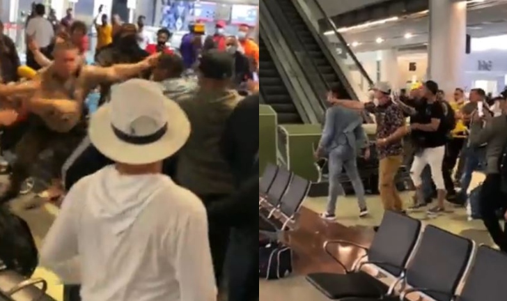 Viajeros se enfrentan a golpes a policías en pleno aeropuerto