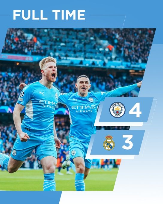 Partidazo entre Manchester City y Real Madrid termina 4-3