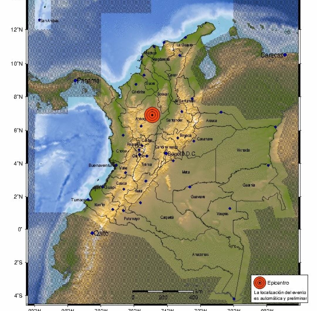 Temblor se reportó en Antioquia