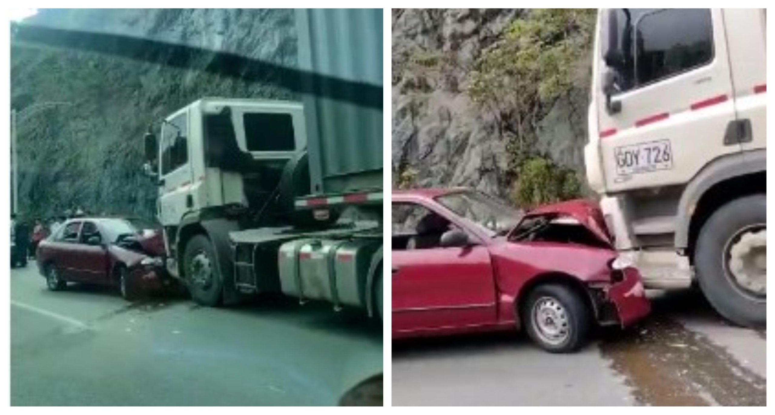 Aparatoso choque entre un vehículo y una tractomula en vía a Santa Fe de Antioquia