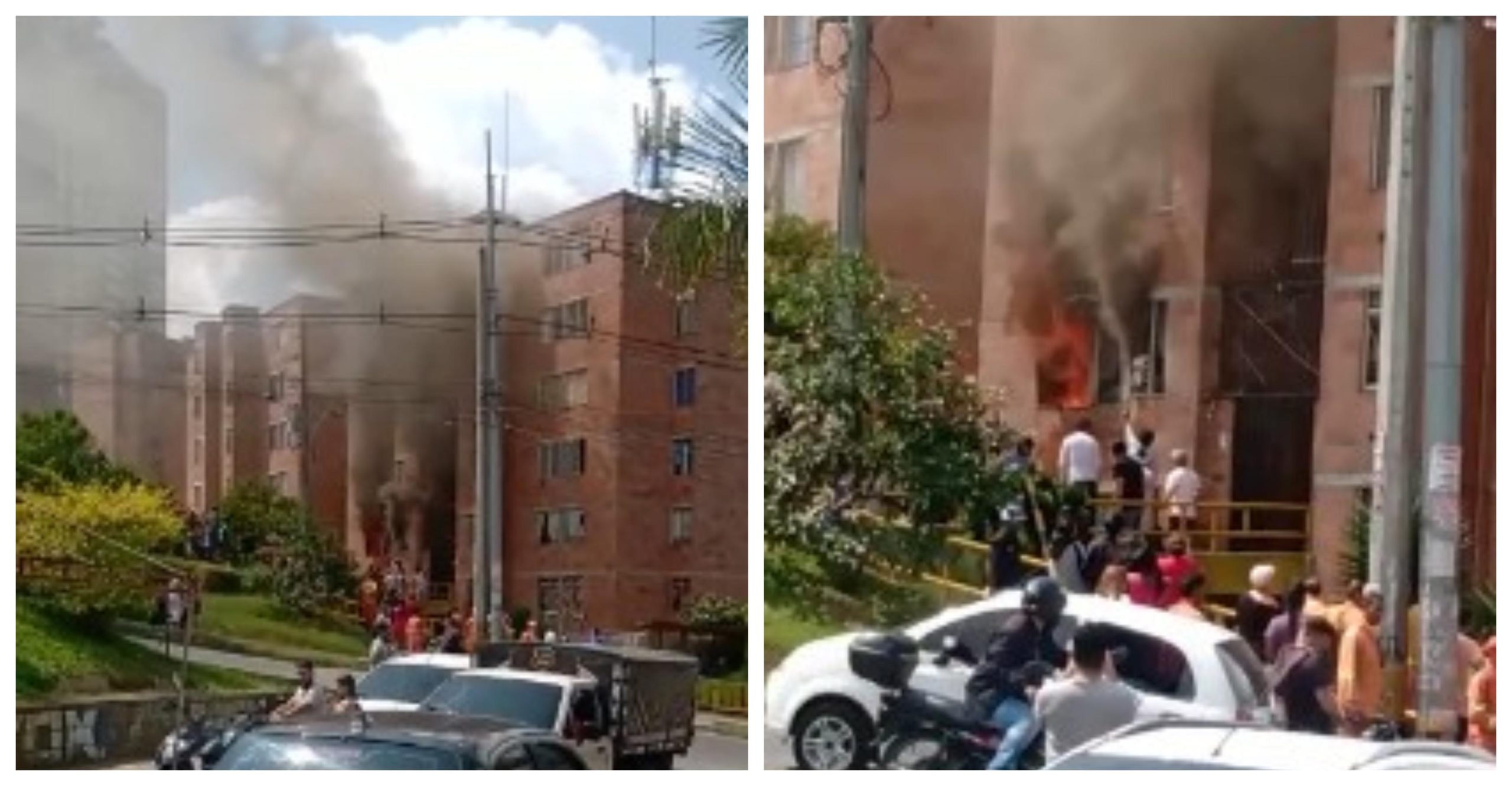 Bomberos Medellín atiende incendio en edificio de Calasanz