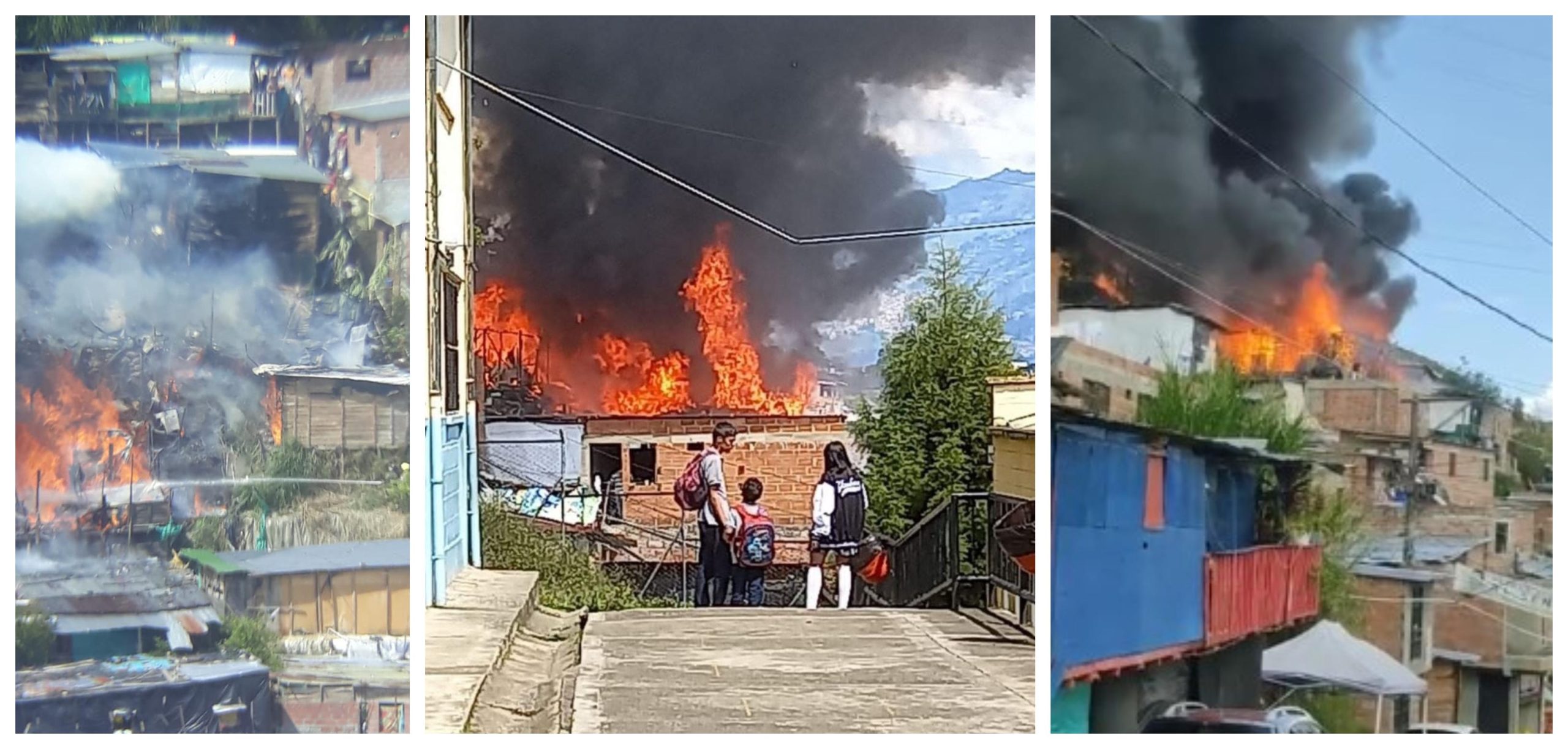 Voraz incendio en Robledo, bomberos atienden la emergencia