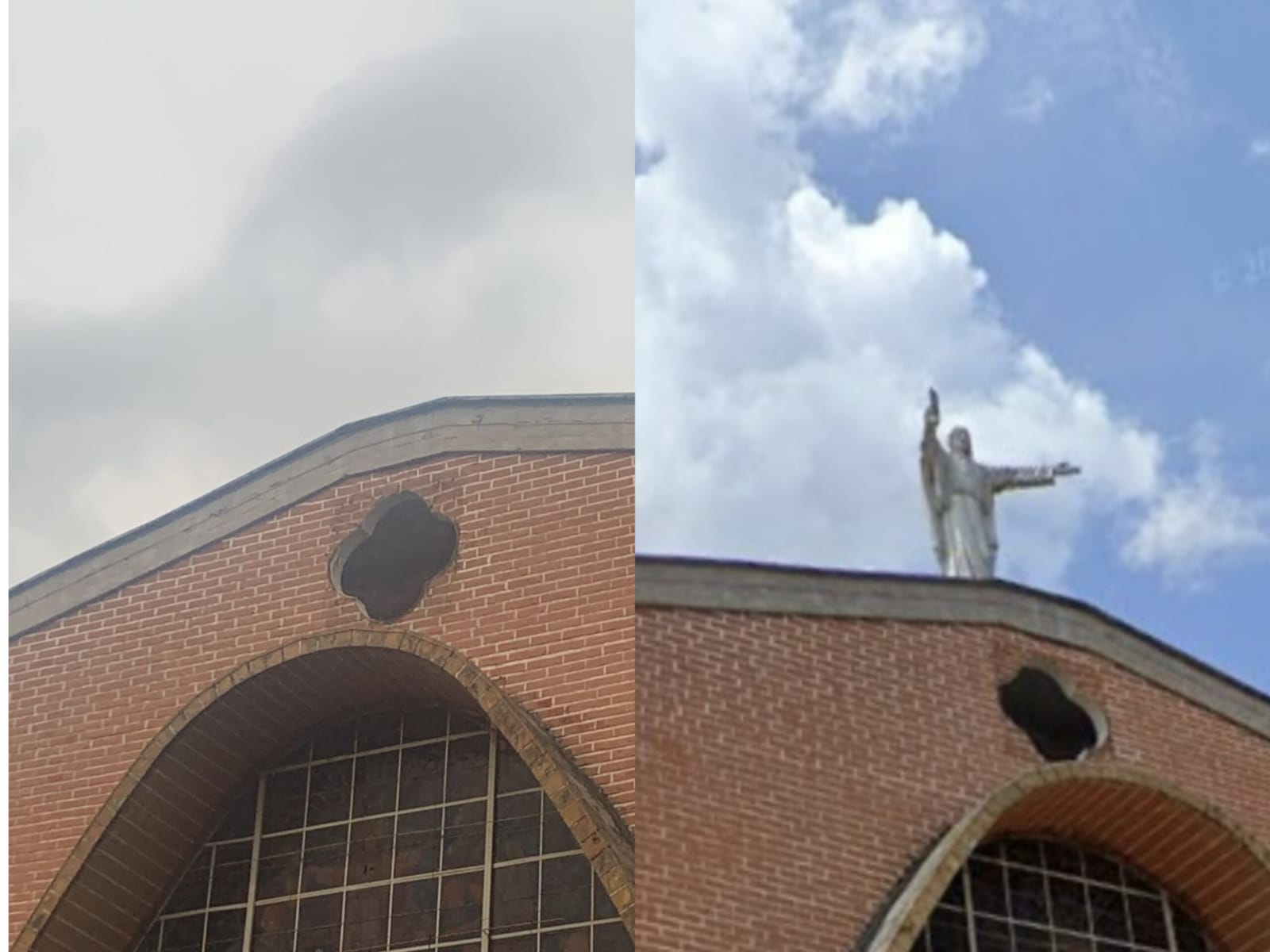 Los fuertes vientos tumbaron el cristo de la iglesia El Salvador
