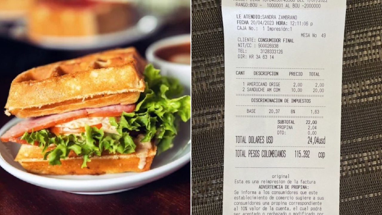 ¡El colmo! Le cobraron $115.000 por dos sándwiches y un café en El Dorado