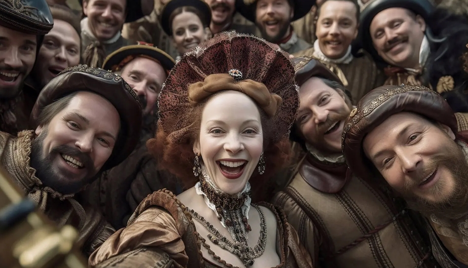 Reina Elizabeth I sonriendo para la selfie