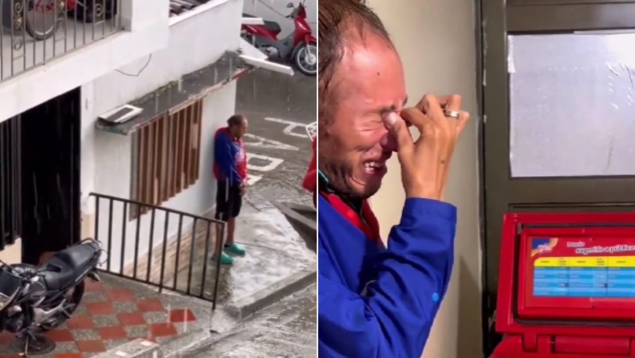 [Video] Vendedor de helados, que estaba llorando bajo la lluvia, recibió una sorpresa