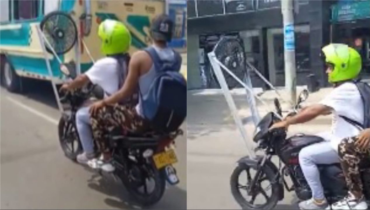 ¡Qué colombianada! Motociclista acude a peligroso invento para evitar el calor