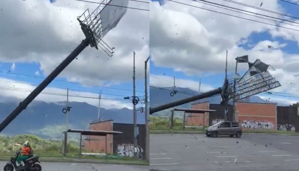 [Video] ¡Qué susto! Valla publicitaria le cayó encima a un Twingo y quedó grabado el momento exacto