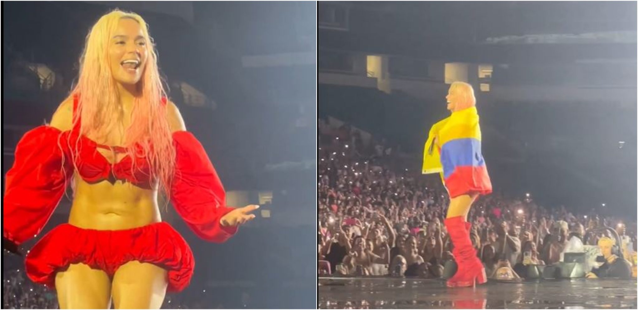 [Video] ¡Un amor! Karol G pidió una bandera de Colombia durante su concierto en Miami