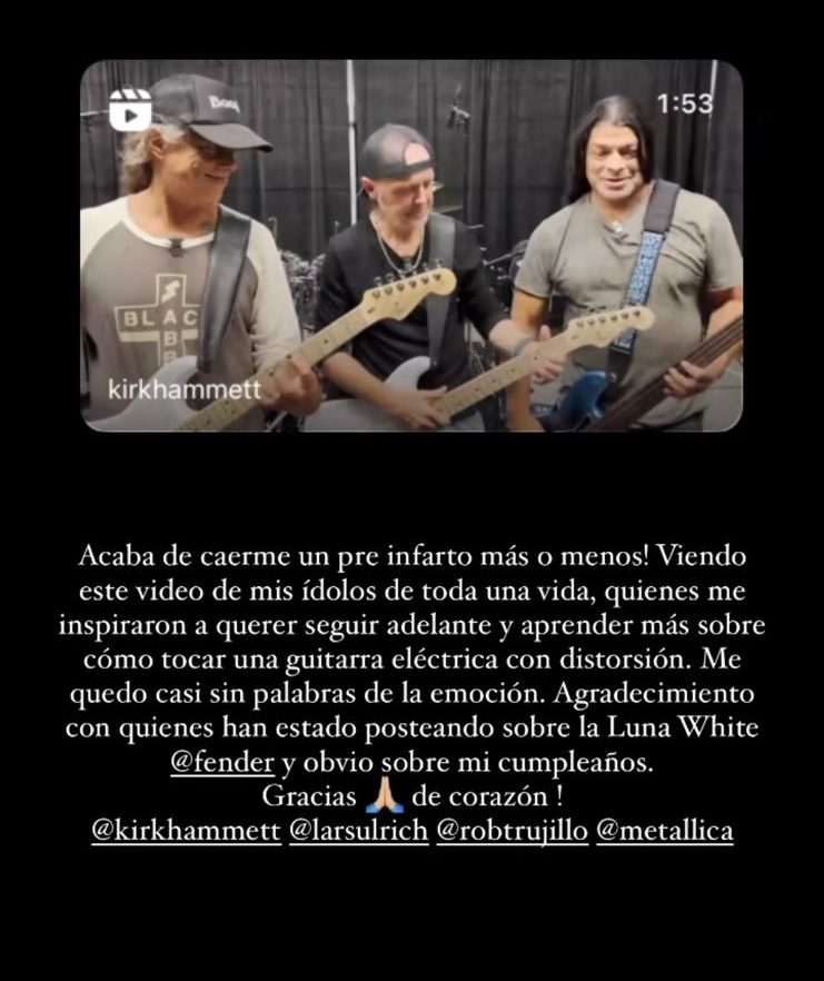 ¡Casi me da un infarto! La agrupación Metallica interpreta la nueva guitarra Juanes