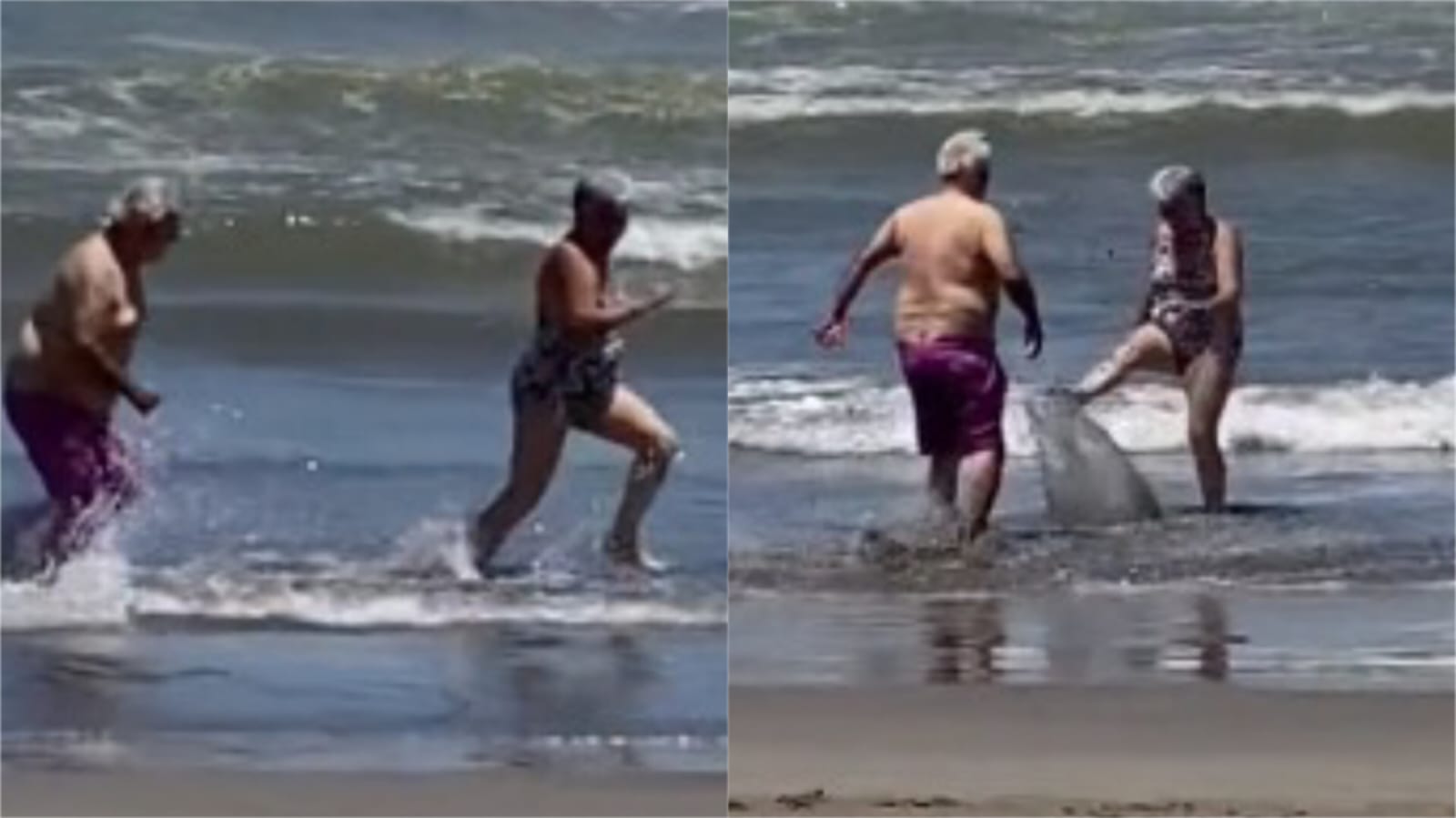 [Video] ¡Hermosos! Pareja de abuelos protagonizan entrañable momento en la playa