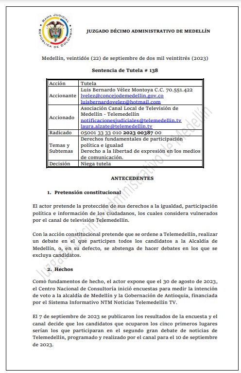 Fallo Telemedellín