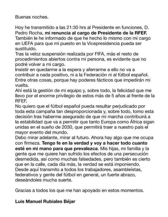 comunicado Luis Rubiales