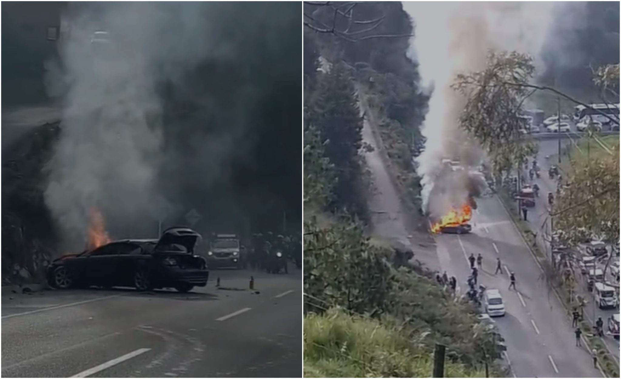 [Video] ¡Atención! Incendio de un carro en el Alto de Las Palmas generó gran tráfico vehicular