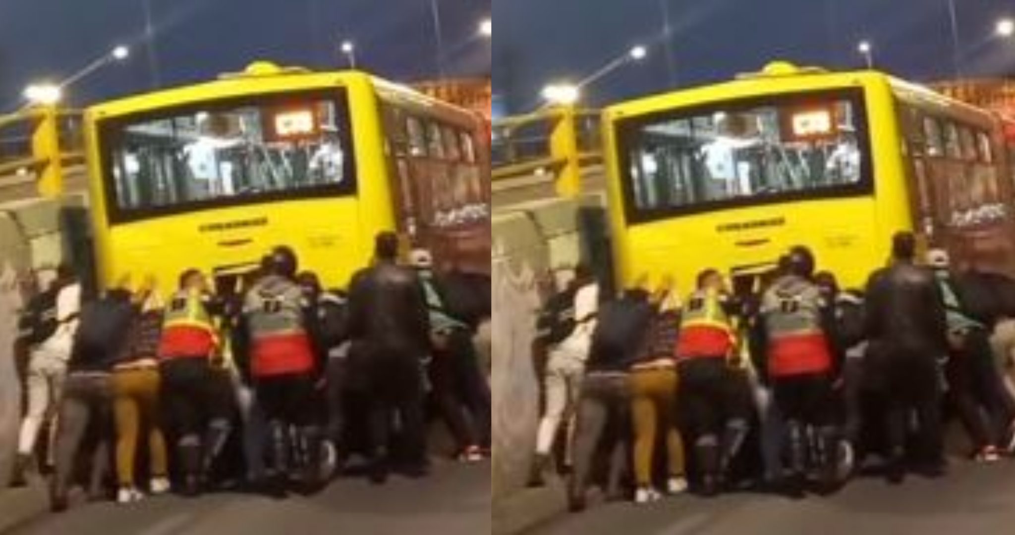 [Video] A pasajeros les tocó empujar un Transmilenio que se varó