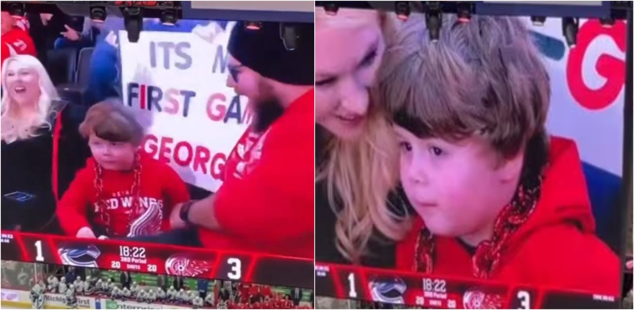 [Video] Niño va a su primer partido de hockey y los fanáticos no dejan de aplaudir cada que sale en cámara