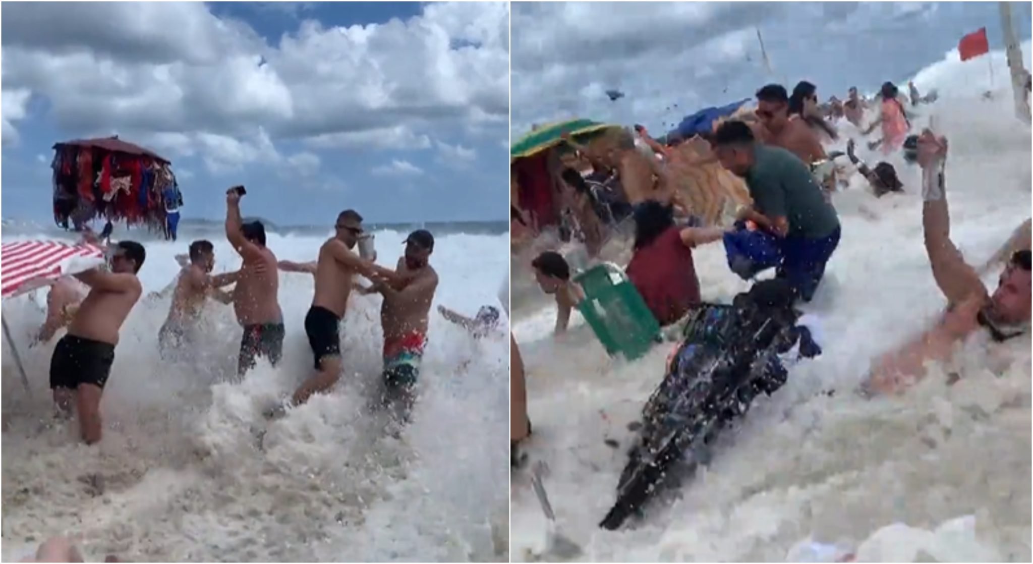 [Video] ¡Qué miedo! Una enorme ola arrastró a varios bañistas de una playa en Brasil