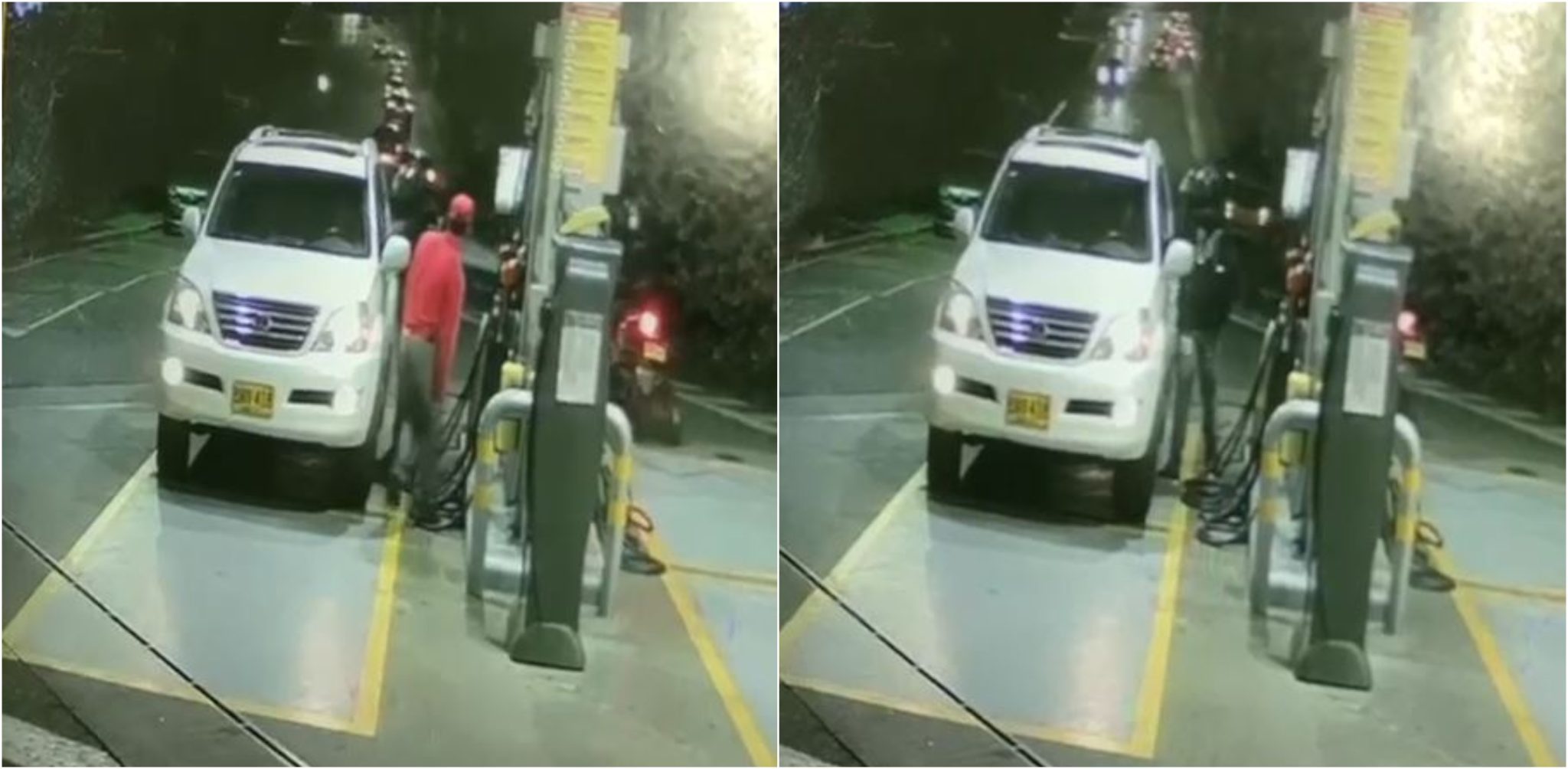 [Video] Así fue el momento en que atracaron a pasajeros de una camioneta en una gasolinera en Medellín