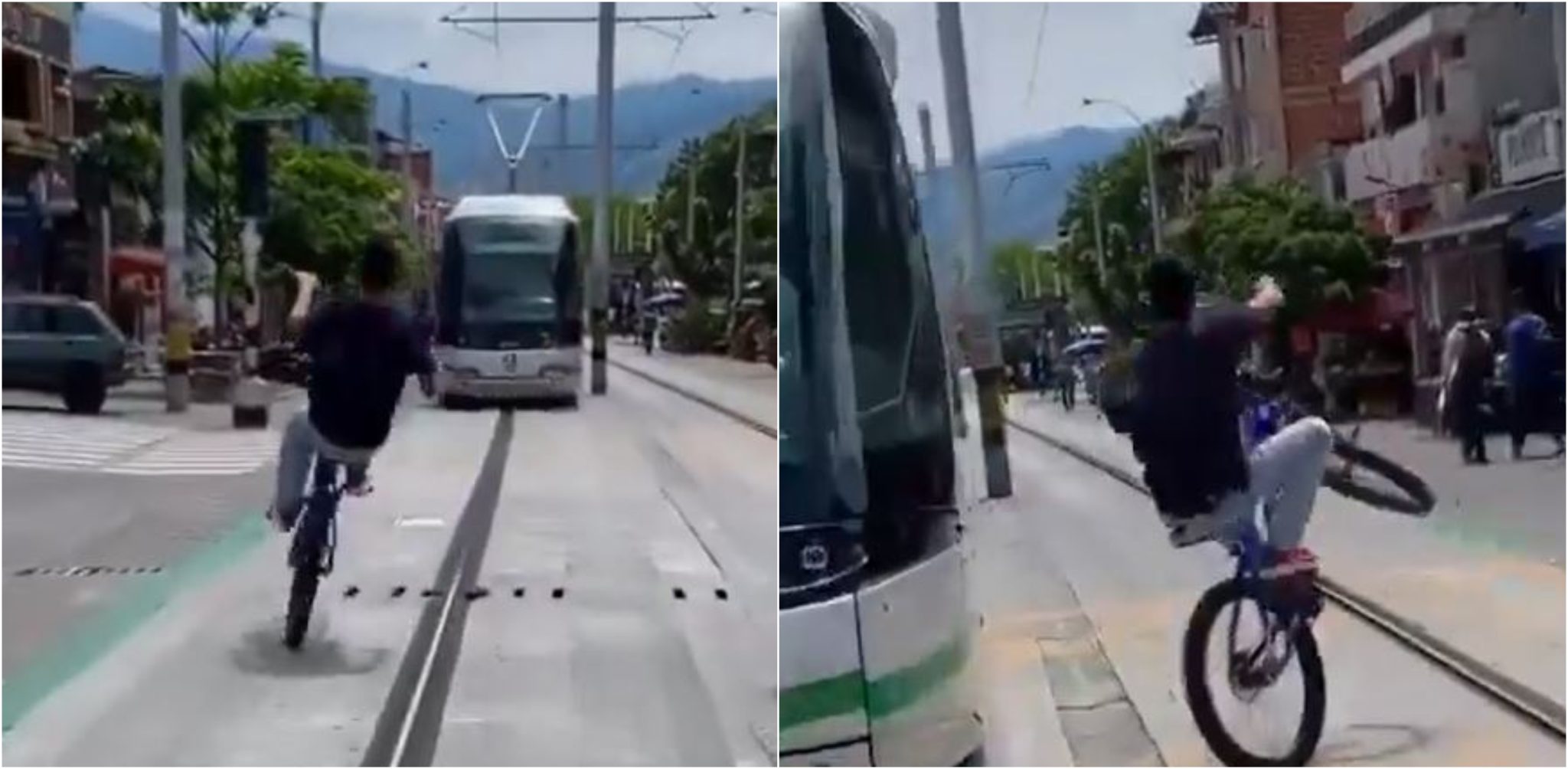 ¡Qué irresponsabilidad! Un hombre casi es arrollado por el Tranvía mientras invadía el carril en su bicicleta