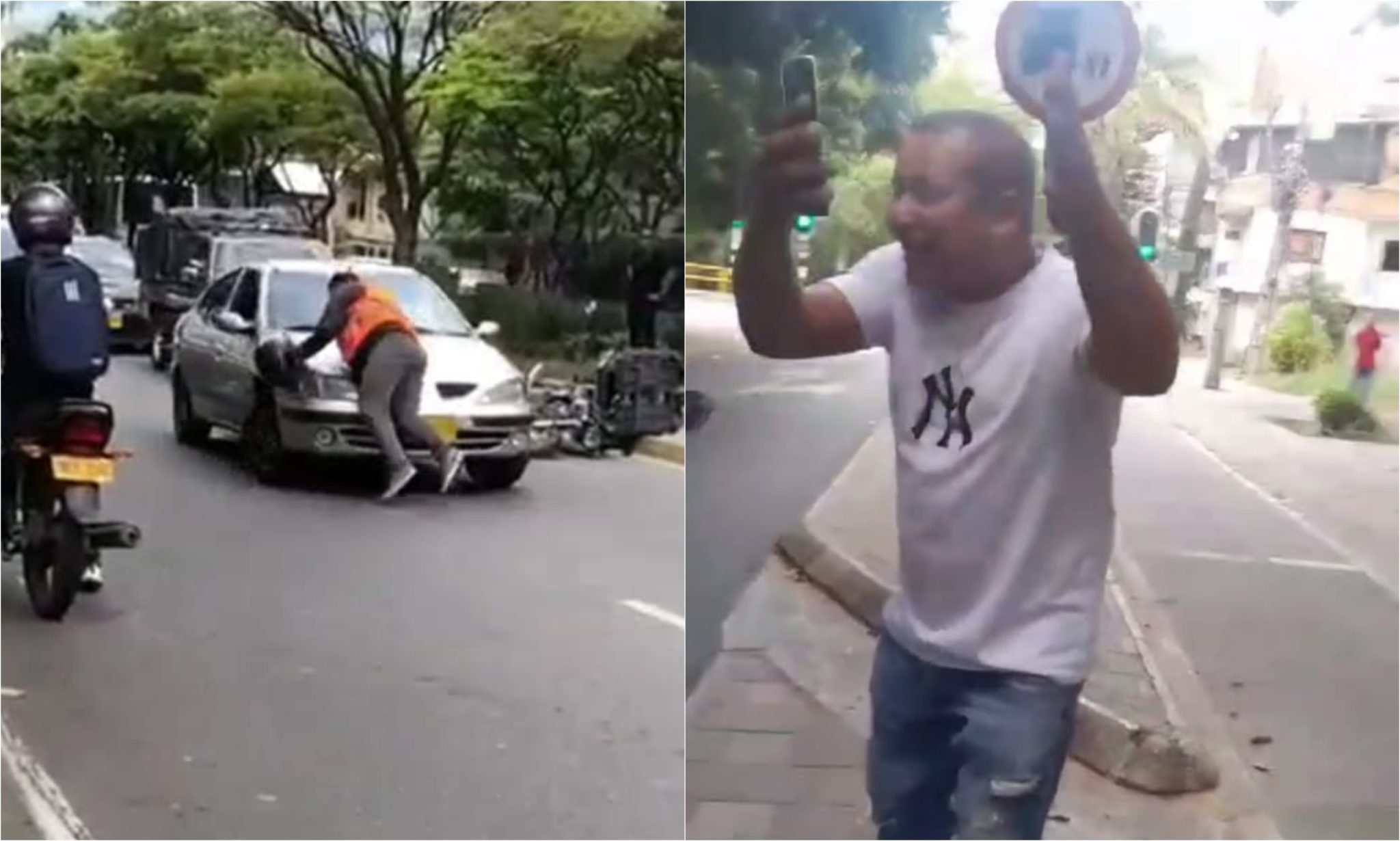 [Video] Conductor de un carro arrastró varios metros a un motociclista en el capó