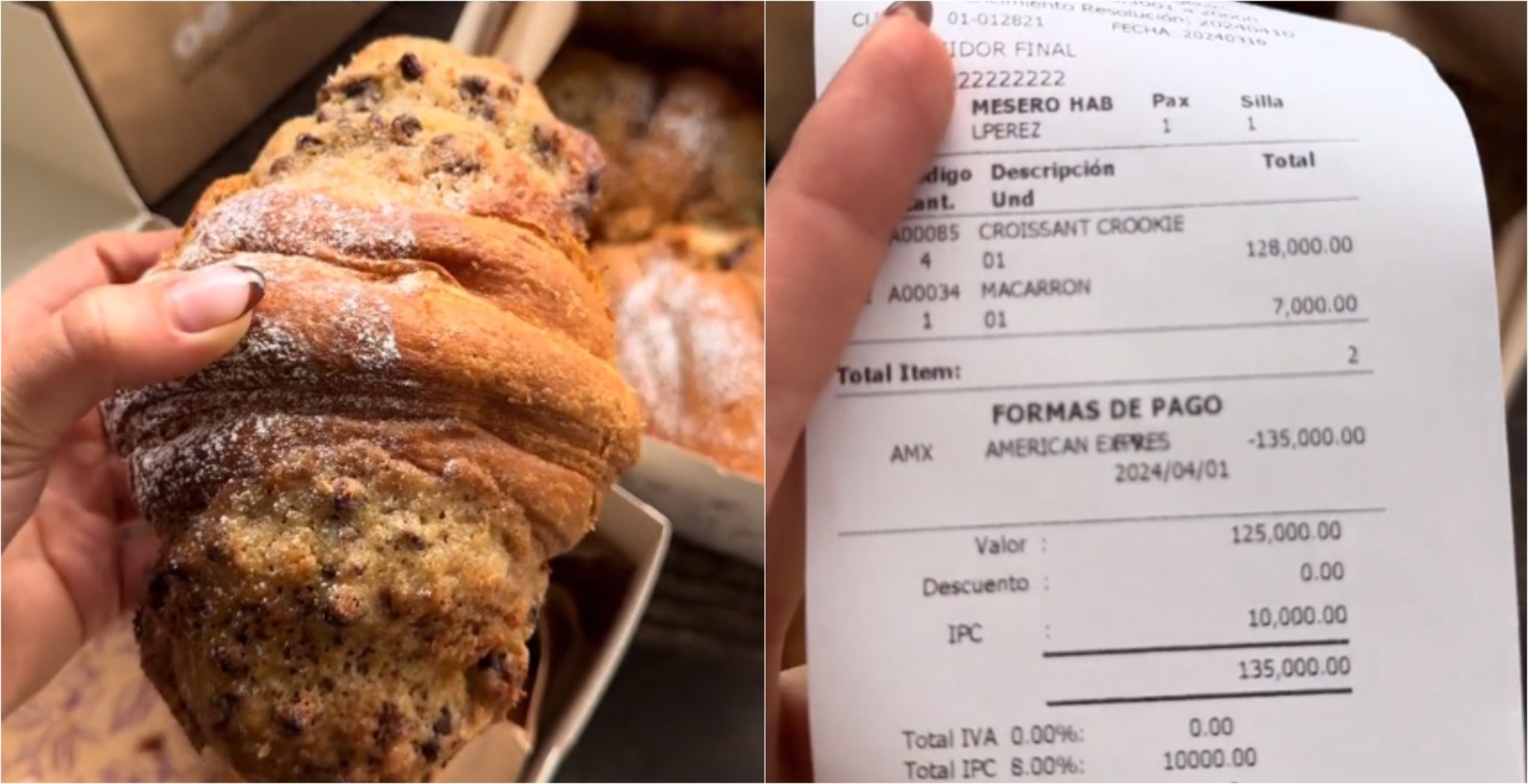 A una mujer le cobraron 128 mil pesos por cuatro croissants en un local de Medellín