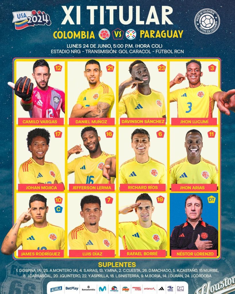 ¡Confirmado! Estos son los 11 titulares de Colombia para enfrentar a Paraguay