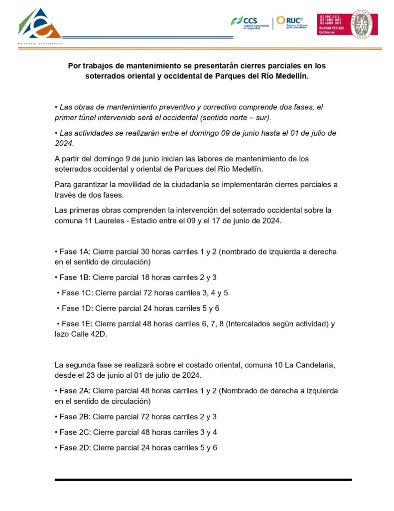 ¡Pilas! Soterrados de Parques del Río tendrán cierres por mantenimiento