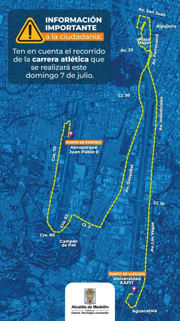 Por carrera atlética habrá varios cierres viales en Medellín