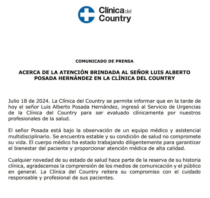 comunicado salud luis alberto posada