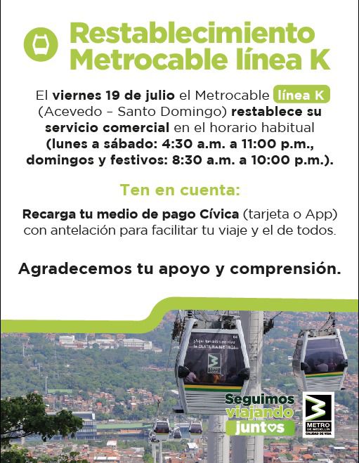 línea k metrocable vuelve