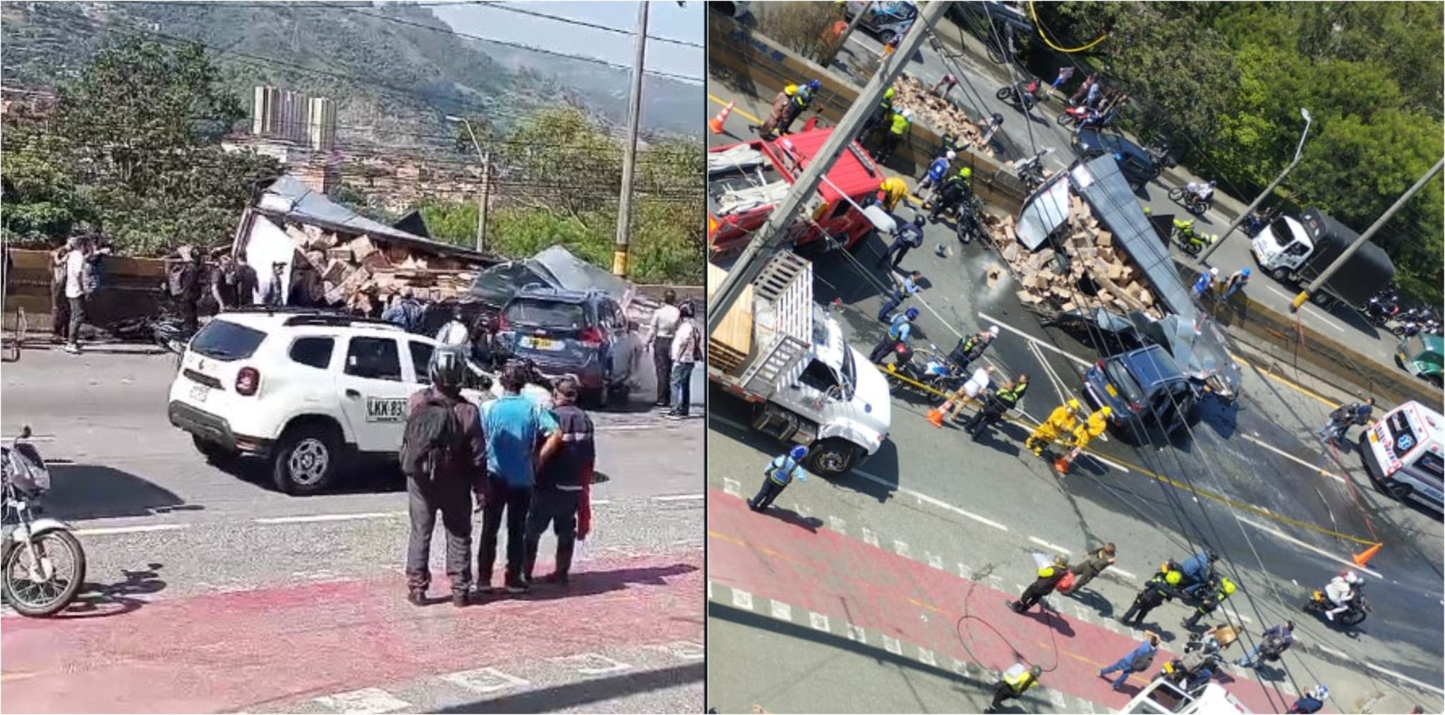 Grave accidente: camión que transportaba licor se chocó y se volcó en Copacabana