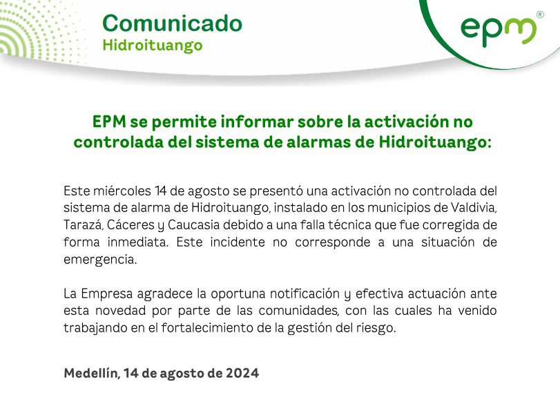 comunicado epm alarma