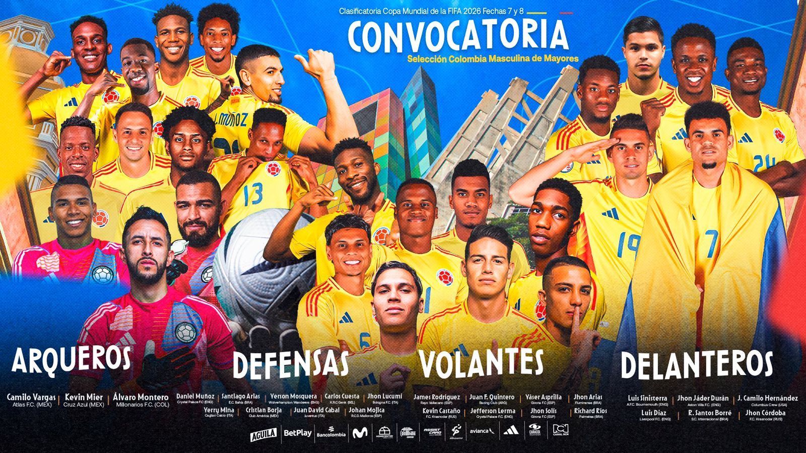 Listado oficial: Estos son los convocados de Colombia para las Eliminatorias ante Perú y Argentina