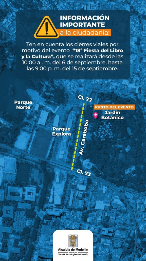 Medellín tendrá cierres viales este fin de semana por la Fiesta del Libro