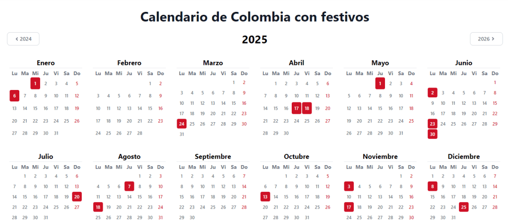 festivos en colombia 2025