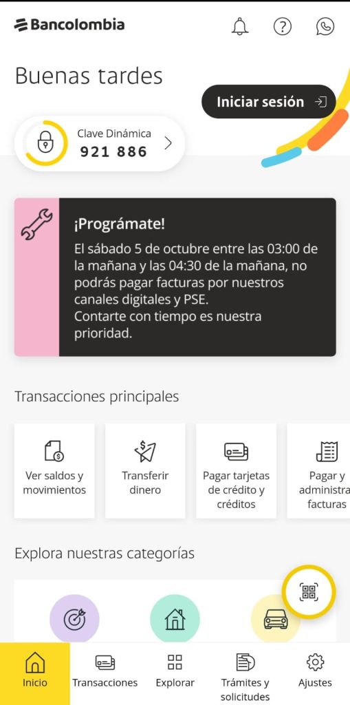 Bancolombia anuncia que durante estos días su app estará en mantenimiento