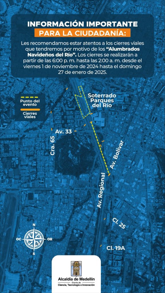 Estas son las calles que estarán cerradas por el alumbrado navideño en Medellín