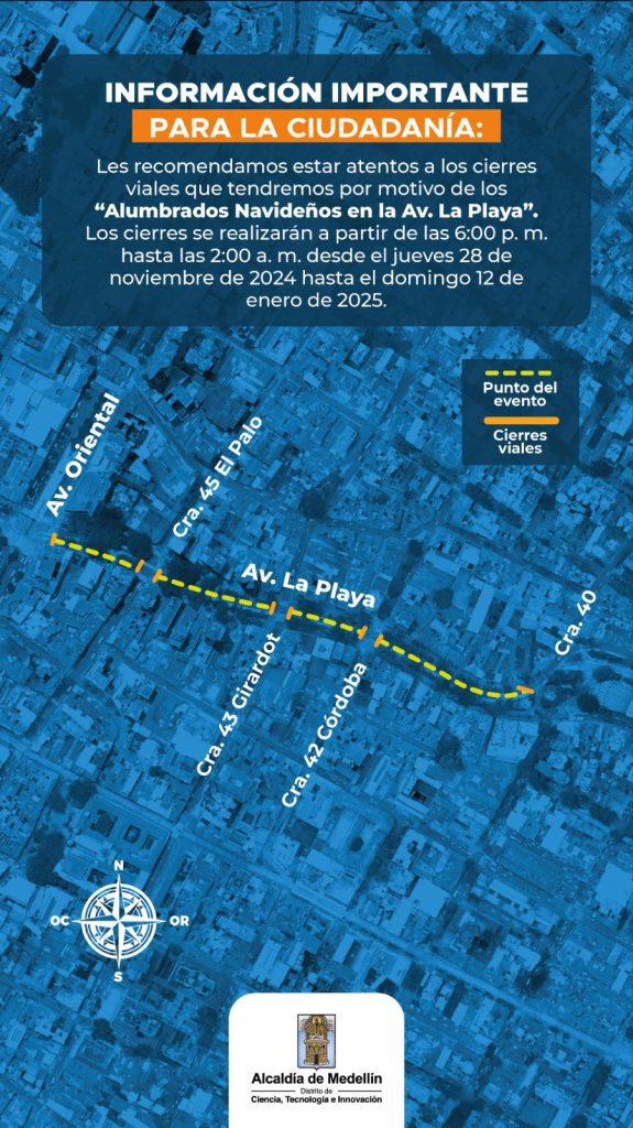 Estas son las calles que estarán cerradas por el alumbrado navideño en Medellín