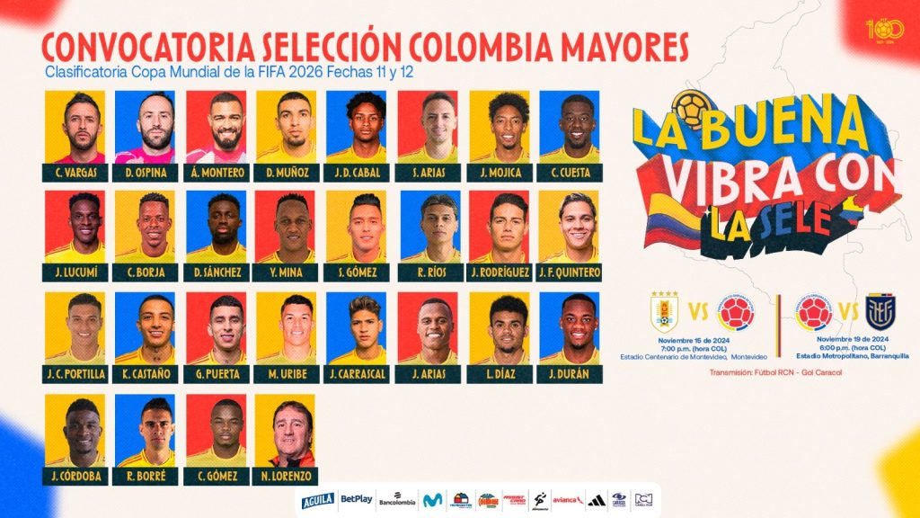 Esta es la convocatoria de la Selección Colombia para las fechas 11 y 12 de Eliminatorias