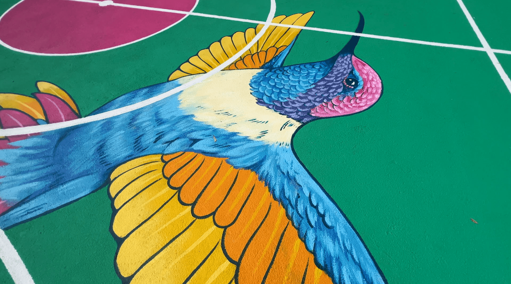 Un colibrí, color y arte: Así se ve la cancha de Llanaditas