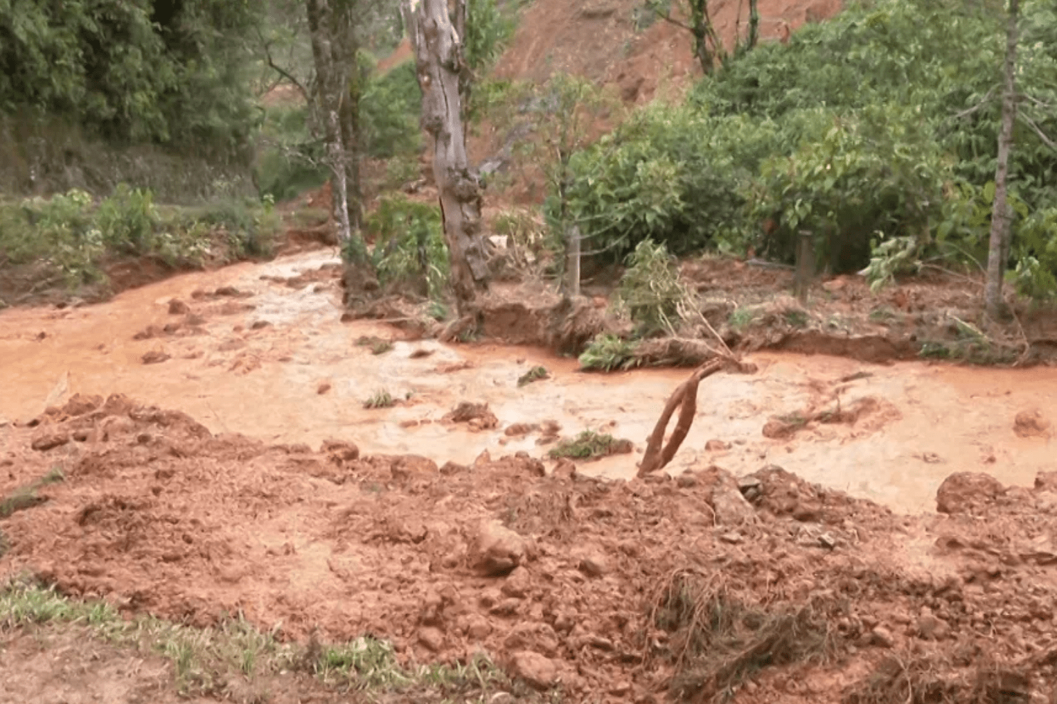 Deslizamiento sobre una quebrada en Caldas tiene en vilo a varias familias