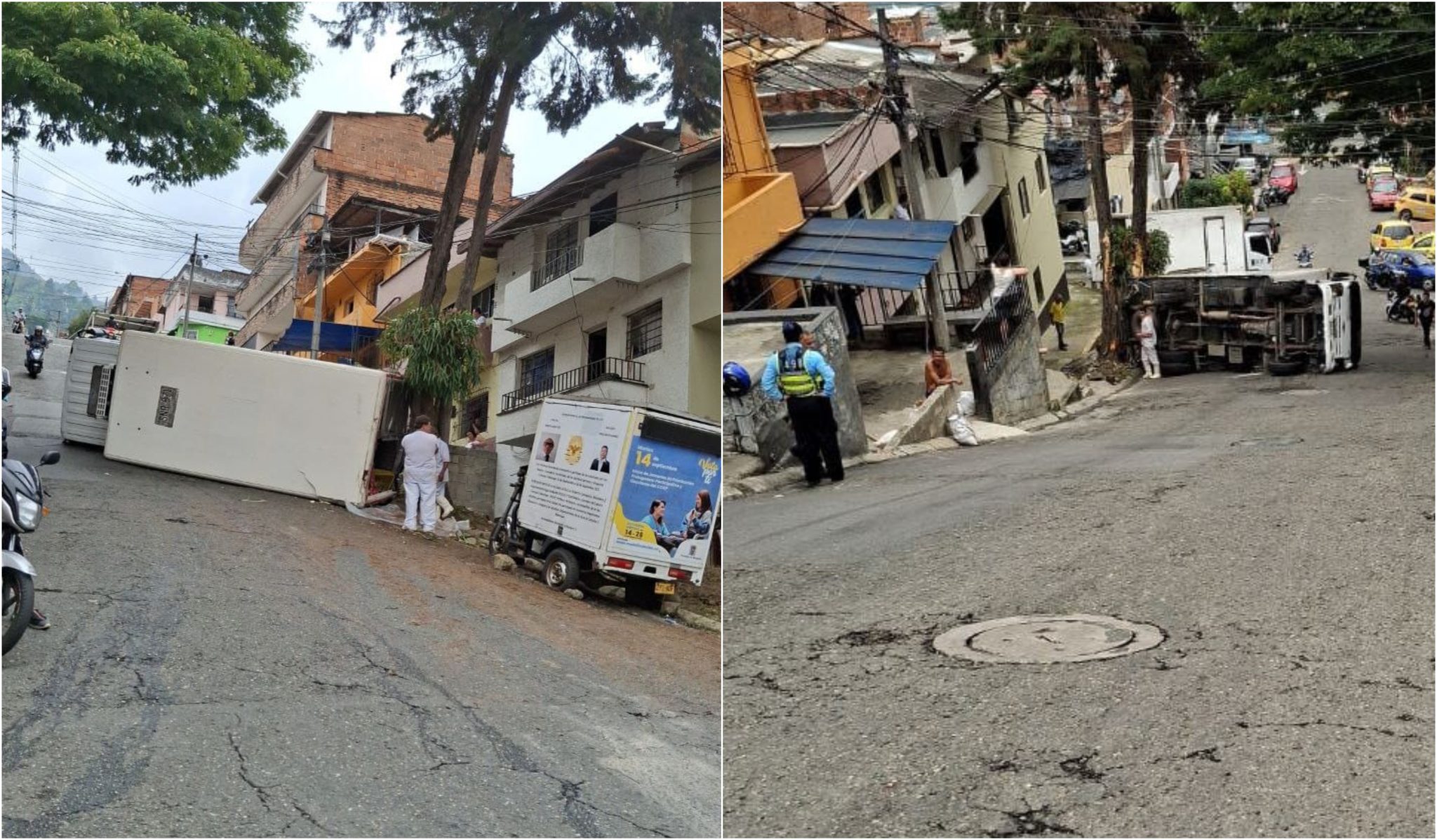 Camión cargado de carne se volcó en una de las lomas de Manrique