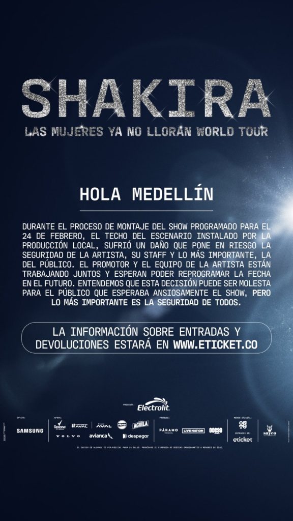 ¿Por qué se canceló el concierto de Shakira en Medellín? Empresa logística respondió