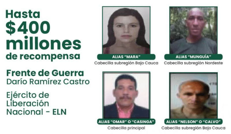 Estos son los cabecillas del ELN más buscados en Antioquia