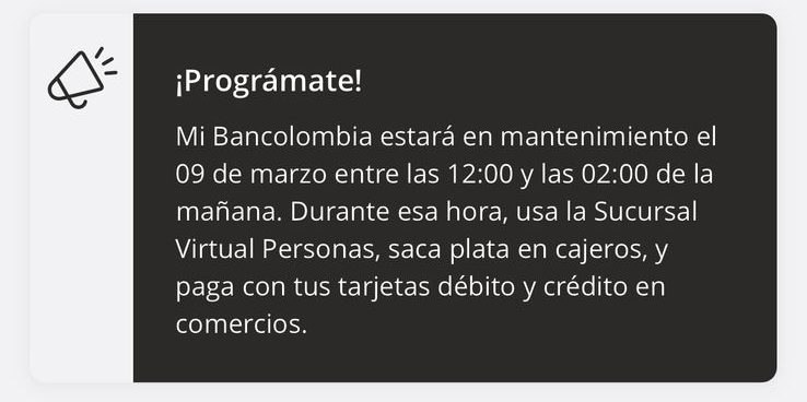 Algunos servicios de Bancolombia estarán en mantenimiento